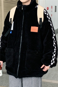 羊羔毛外套男冬季加绒加厚港风潮牌贴布棉服情侣棉衣  W2297-P80图片