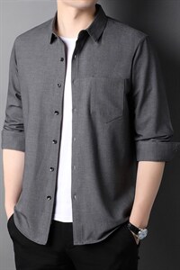 22春装衬衫男潮流青年新款长袖翻领衬衣休闲时尚外套QLM77271-P90图片