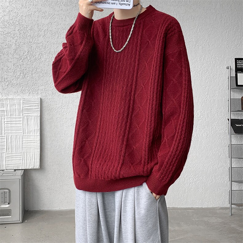 8XL-M圆领毛衣男秋冬季宽松慵懒套头麻花针织衫毛线衣MY19005P68,男装针织衫/毛衣,电商B312