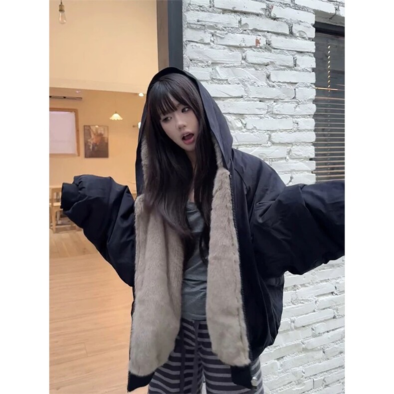 网图有货自制座山雕两面穿毛毛棕色连帽棉服外套男女A1108-P90,男装棉衣,星座1505