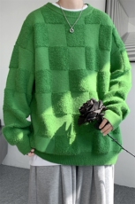 8XL-M特大码美式街头设计感毛巾绣格子毛衣男女情侣MY1204P50控68，男装针织衫/毛衣，电商D206-1