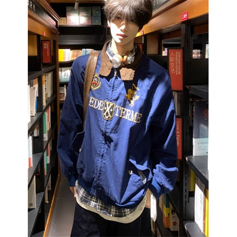春秋季韩版时髦复古学院刺绣短款夹克男士宽松撞色外套潮JK963,男装夹克,星座1116A（原606A-3）