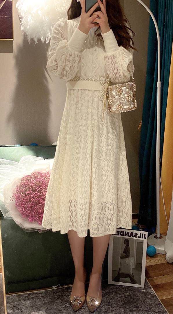 现货、系列款珍珠磨毛连衣裙，女装连衣裙，艾丹迪蔓