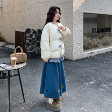 【】撞色花边配半裙羽绒服套装1281-P330-K498，女装套装/套裙，2C305