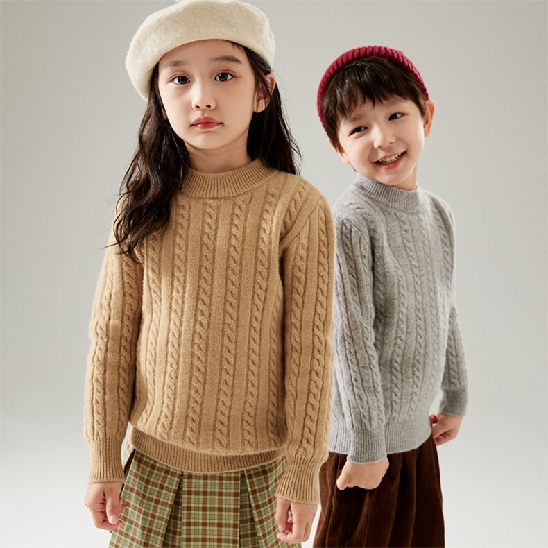 秋冬扭花儿童毛衣羊毛衫中大童针织加厚男女童套头保暖上衣，童装毛衣，初丹羊绒童装