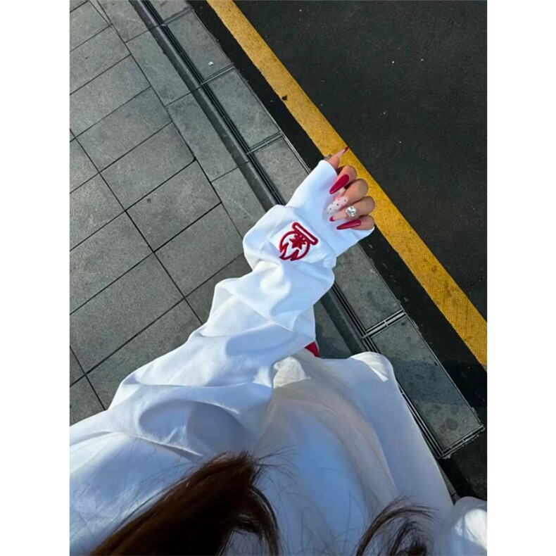 网图有货小火苗刺绣卫衣男女高街情侣宽松长袖t恤上衣A872-P35,男装T恤,星座1505