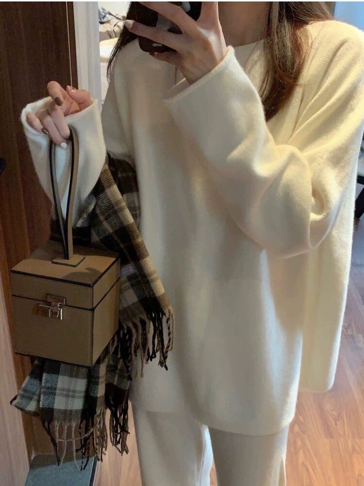 复古慵懒风毛衣女秋冬季宽松休闲针织衫上衣,女装羊毛衫,思途羊绒