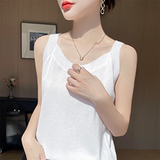夏季新款圆领宽肩冰丝吊带背心女士纯色无袖背心配西装内搭打底衫，女装背心吊带，皓宇羊绒