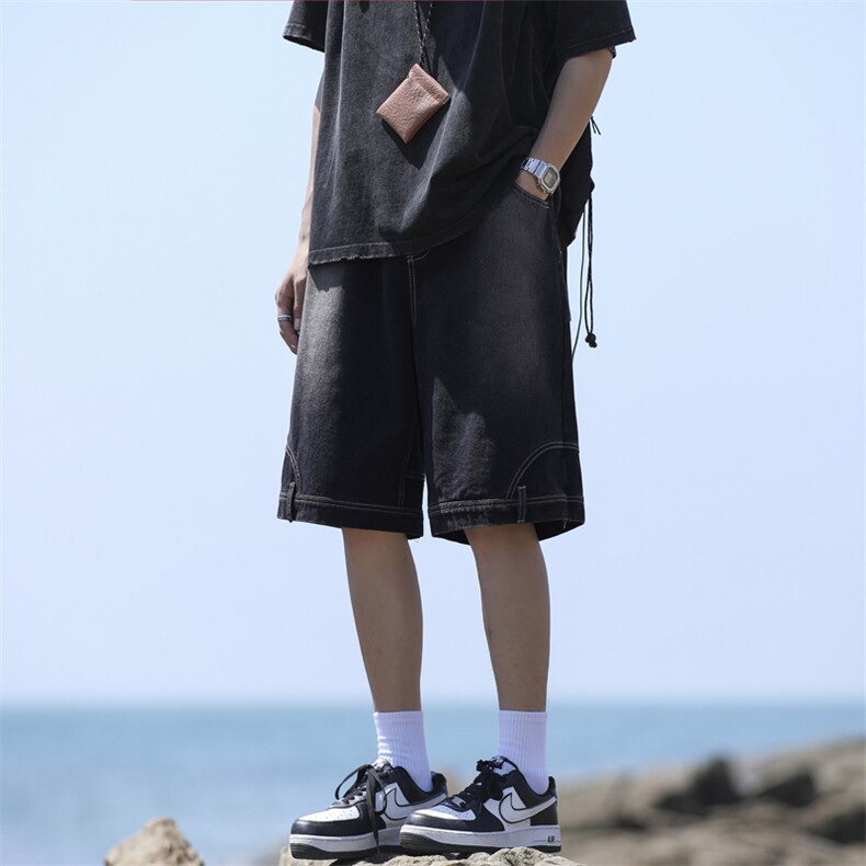 牛仔短裤男士2024夏季新款美式潮牌宽松休闲五分裤DK836-特批-35,男装牛仔裤,星座718-1