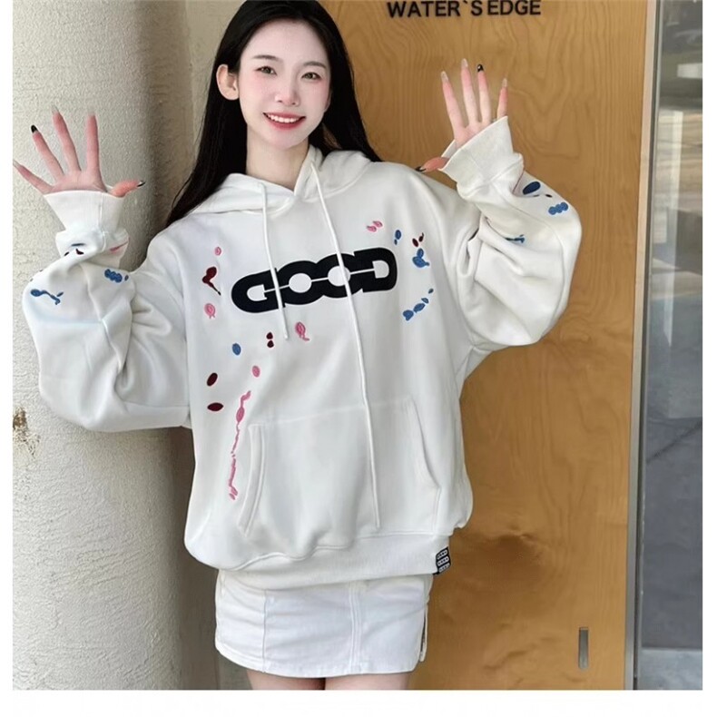 张泽禹宋亚轩同款GOODBRAND糖果泼墨刺绣时尚轻奢高级感连帽卫衣,男装卫衣,星座506A