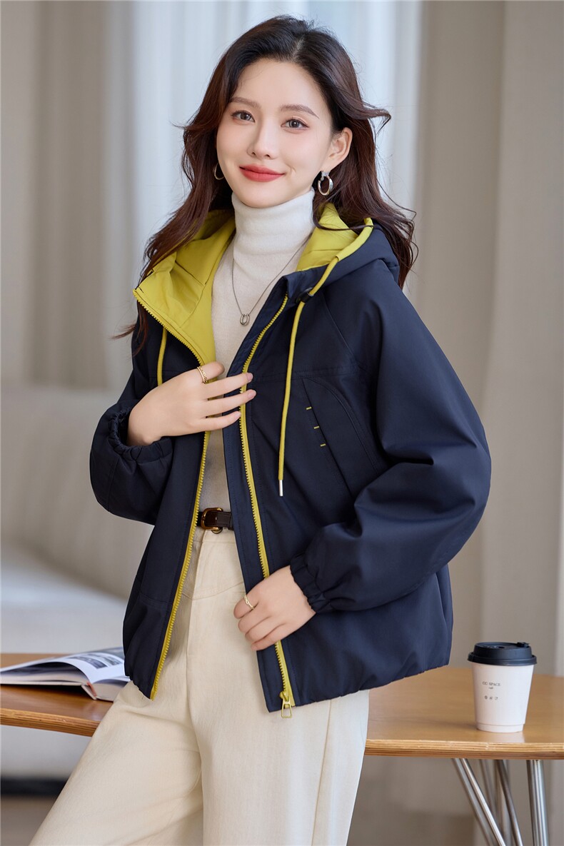 现货!2025年冬季时尚夹棉加厚连帽撞色女外套,女装棉衣/棉服,依恋蒂丝