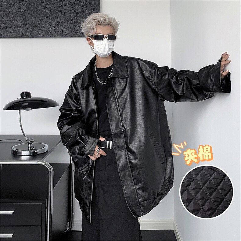 春秋潮牌ins宽松宽松皮衣夹克美式vintage夹棉皮外套男W8023-P78，男装皮衣，星座512-4
