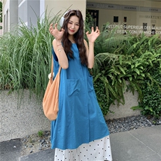 盐甜系穿搭蓝色无袖上衣套装女夏新款轻薄显瘦波点阔腿裤两件套，女装套装/套裙，2C236