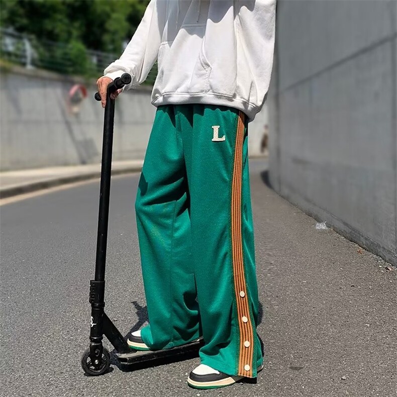 高街条纹运动裤港风ins裤子男秋季潮牌坠感休闲阔腿裤G36P40,男装休闲裤,星座1116-2