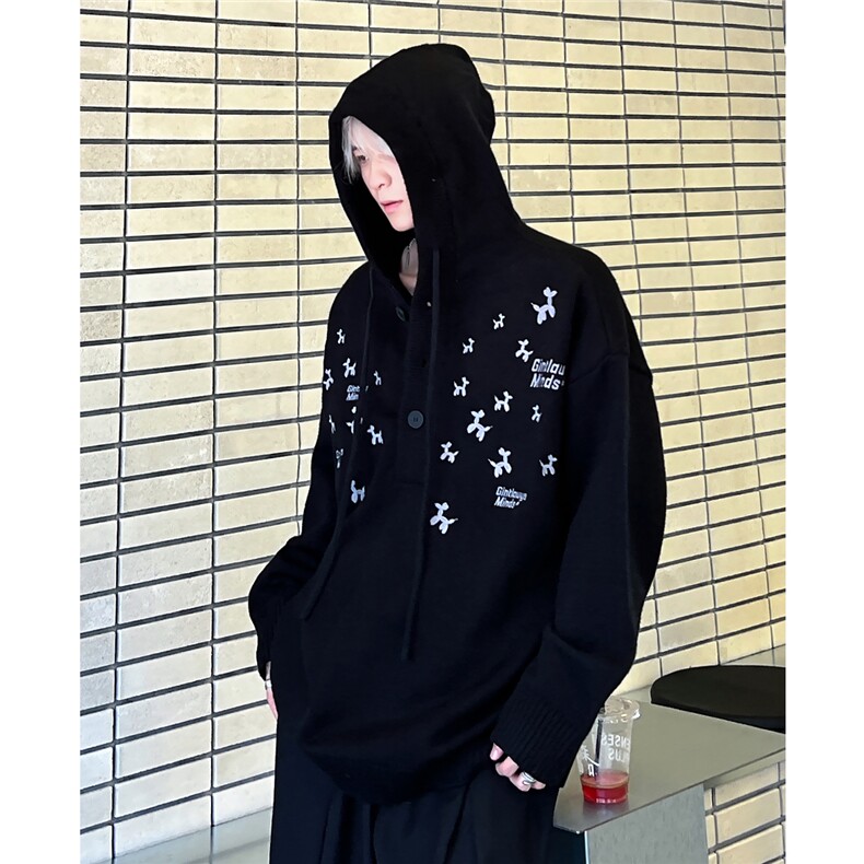 黑色秋冬毛衣外套男2025新款美式复古慵懒宽松针织衫2209-P68图片