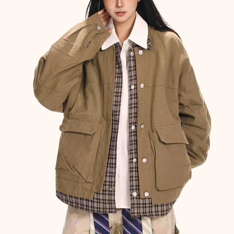 潮流新款美式复古翻领工装外套男冬季加厚高级感宽松情侣夹克棉服,男装夹克,星座218-8