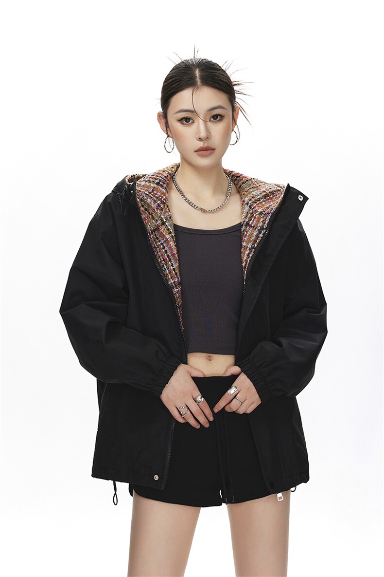 可二开小香风拼接面料大码M-5XL夹克100%聚酯纤维JK78079P75控118,女装短外套,星座226-1