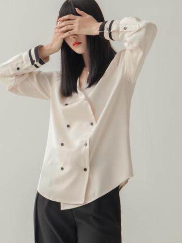 2012X1016海军风英伦翻领衬衫，女装衬衫，parfum labo