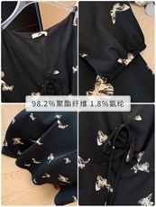 130-350斤大码女装胖mm蝴蝶印花雪纺深V领连衣裙春秋新款高级感，女装大码女装，变形策服饰