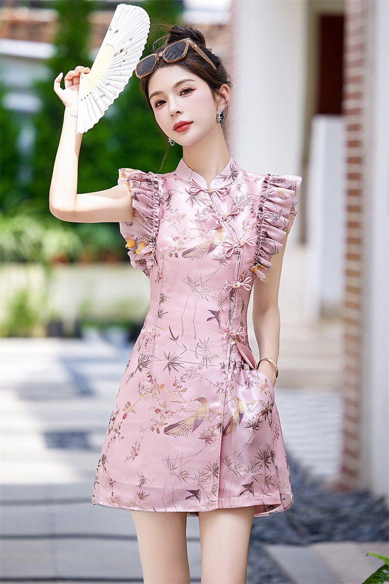 高端新中式国风套装女装2025夏新款气质小个子改良旗袍短裤两件套,女装套装/套裙,布芭啦