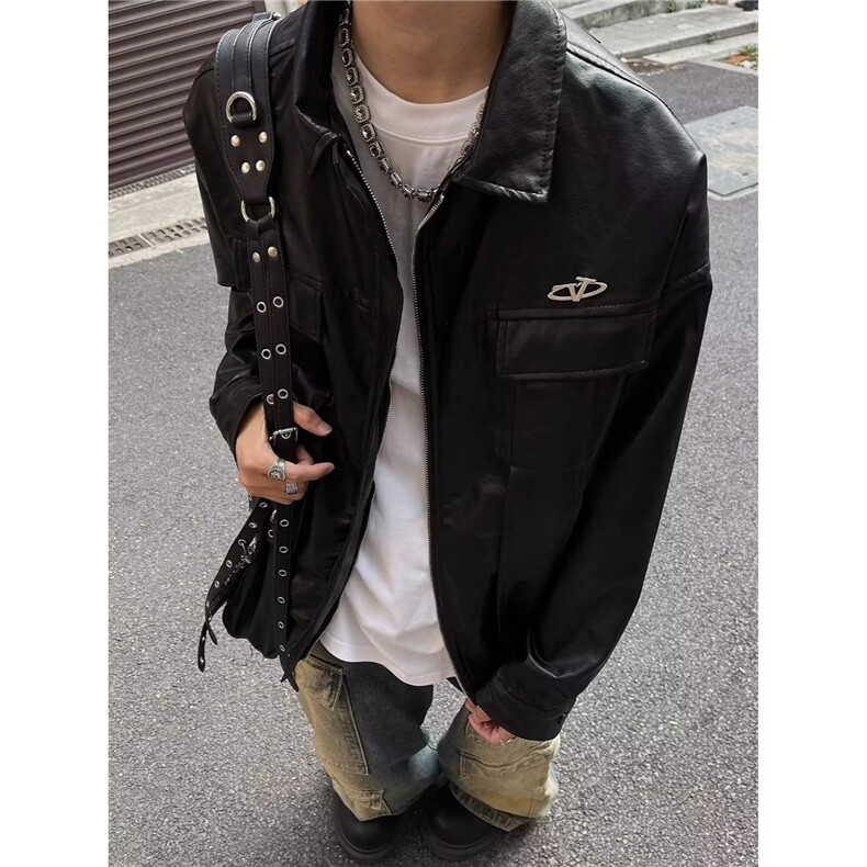 简约ins文艺百搭时尚机车皮夹克金属标夹克新款潮流慵懒日系流行,男装夹克,星座1210-1