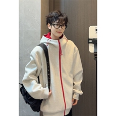 春季2026撞色连帽开衫卫衣情侣款美式外套男女C64132-TP4588，女装短外套，电商A102