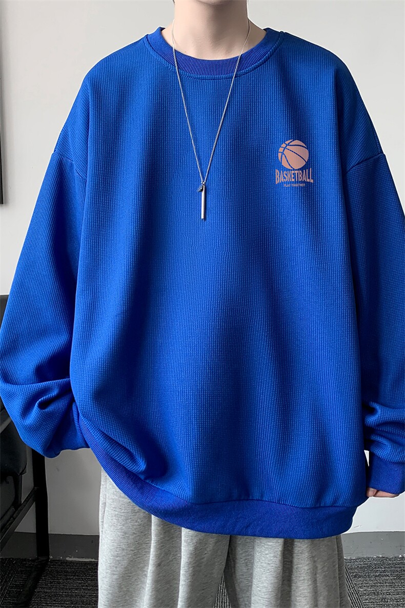 华夫格卫衣圆领卫衣男大码长袖t恤男外套HW76237-P30加绒款-P40,男装卫衣,电商A040