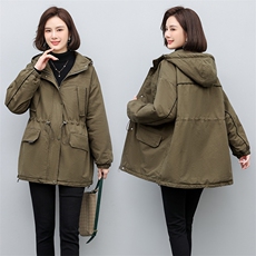 2024年冬季时尚潮流中长款休闲加绒加厚派克服，女装棉衣/棉服，独衣靓