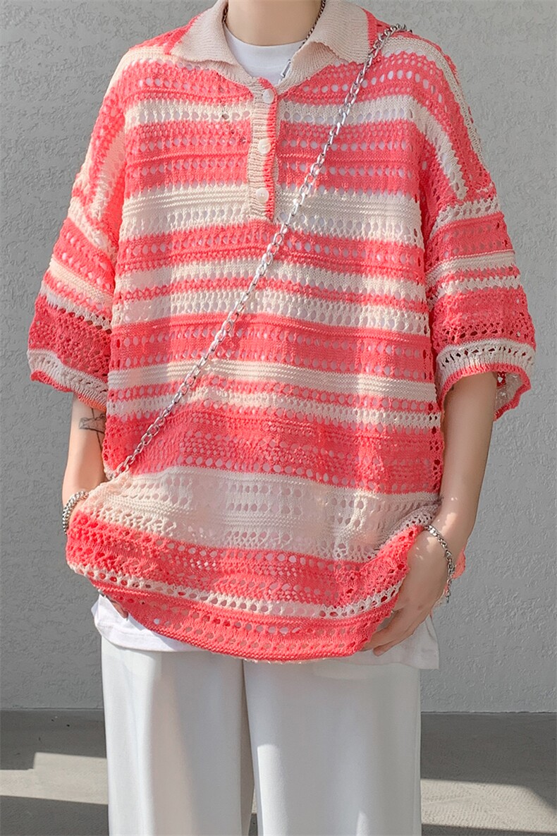 8XL-M特大码美式复古条纹撞色针织POLO衫翻领休闲短袖TDX311P35,男装Polo衫,电商D206-1