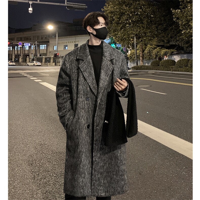 517A-8-Y72-P145现货高品质韩系长毛中长款毛呢大衣风衣外套,男装风衣,星座517A-8（原B282）
