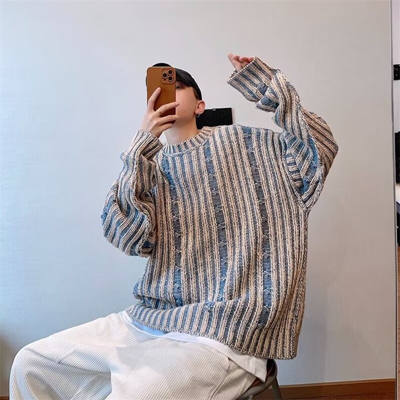 韩系秋冬穿搭cleanfit男生高级感毛衣秋复古撞色圆领休闲,男装针织衫/毛衣,星座218-1（原230）