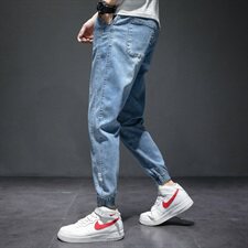 秋季牛仔裤男宽松男士九分韩版潮流小脚休闲哈伦裤子男潮N886-P45，男装牛仔裤，电商A318