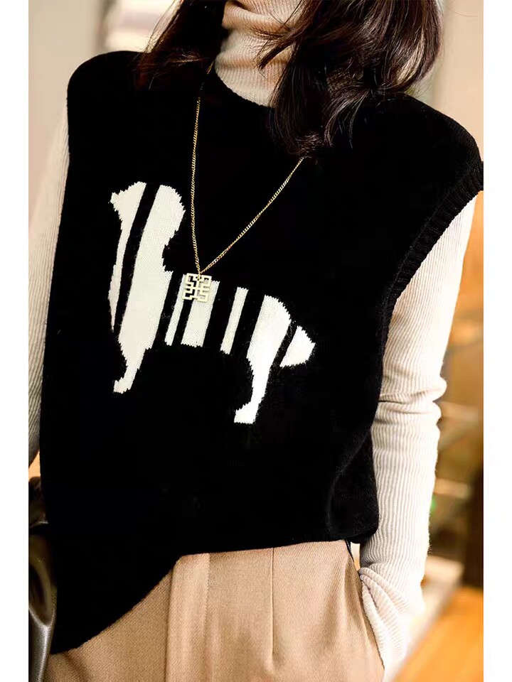 学院风灰色羊毛针织马甲背心女韩系慵懒风无袖叠穿马夹毛衣上衣，女装马甲，嘉日羊绒