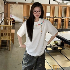 万针全刺绣工艺抖音得物高品质260克重磅纯棉双纱美式高街短袖T恤，男装T恤，电商A486-1