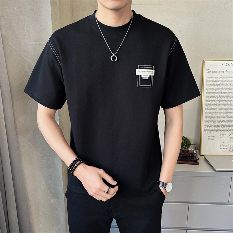 夏季短袖T恤男店主风2025新款高级刺绣纯色半袖体恤B317/8072/P55,男装T恤,电商B317