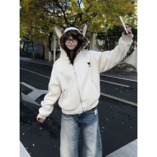 网图可爱兔耳朵棉衣豹纹内里连帽卫衣加绒外套A025-JY1593-P110，男装棉衣，电商A025