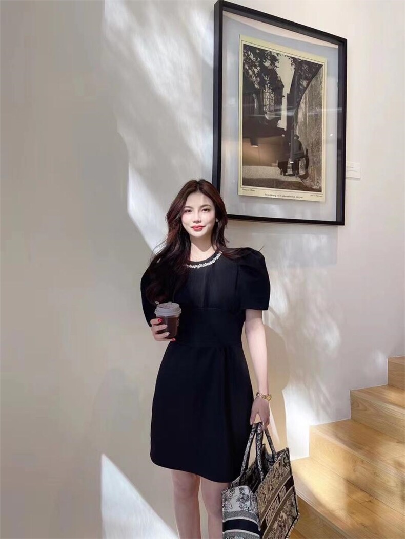 领口订珠连衣裙，女装连衣裙，LL+