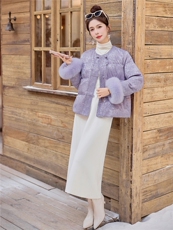 2026年冬季新中式90绒袖口真狐狸毛可脱下短款羽绒服外套女，女装短外套，E百度