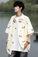 8XL-M腊肠狗花衬衫男短袖夏季冰丝薄款花衬衣寸衫外套DC28003P38，男装T恤，电商B312