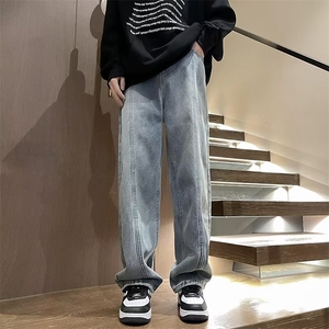 复古牛仔裤男直筒宽松秋冬加厚阔腿美式高街裤子RN252-p40加绒50
