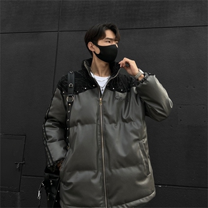PU皮棉服冬季宽松港风棉衣立领冬装棉袄外套男MY249-特P105控168图片