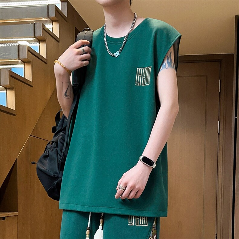 夏季刺绣男士大码休闲上衣潮体恤背心圆领无袖T恤A266-BX011-P18,男装背心/马甲,电商A266