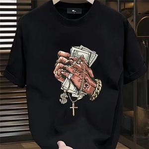 新款精梳棉短袖t恤男潮牌夏季圆领上衣服潮流男装短袖印花潮流