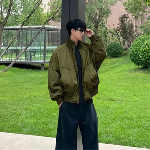 抖音得物 美式潮休闲夹克春季立领纯色复古工装加厚棉服外套MF01图片