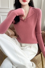 2024秋冬新款女士羊毛小翻领时尚修身套头百搭针织衫ZA625，女装羊毛衫，哲奥羊绒