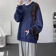 现货WY10169-特P50新中式重磅圆领拼接长袖套头上衣大码卫衣外套，女装短外套，电商A059