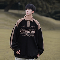 高品质！23秋季美式拼色翻领POLO衫休闲宽松卫衣PW2336-P50控78，男装卫衣，电商B370
