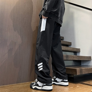 港风秋冬侧边拼接拖地工装裤宽松休闲伞兵裤男K23328-P40控58图片