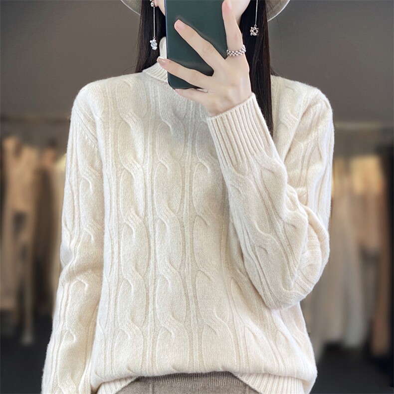 2025年秋季新款百搭女士提花长袖羊毛衫,女装羊毛衫,春贝羊绒