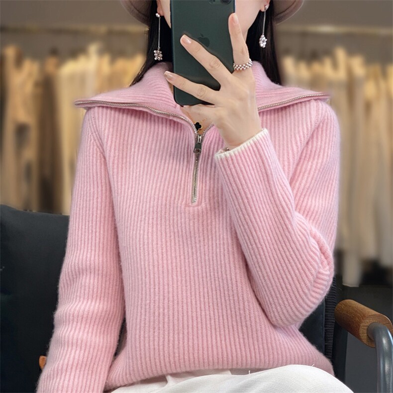 2025年秋季新款百搭女士翻领羊毛套头衫图片